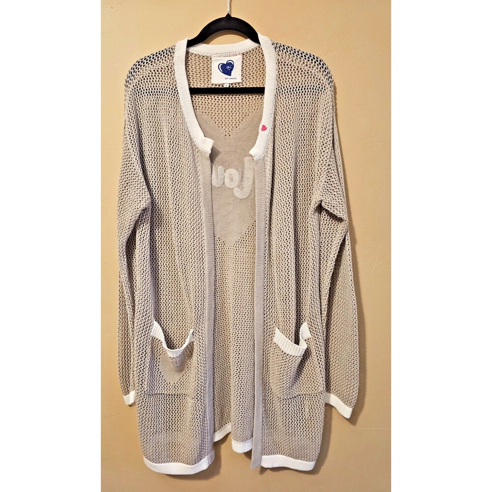 Just Madison Open Front Cardigan Cable Knit Long Sweater Duster Tan Size M Love